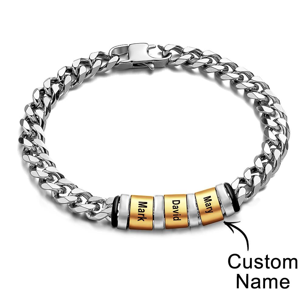 Custom Engraved Name Bracelet Women Men Silver Gold Stainless Steel Mothers Day Jewelry Fathers Day Gift