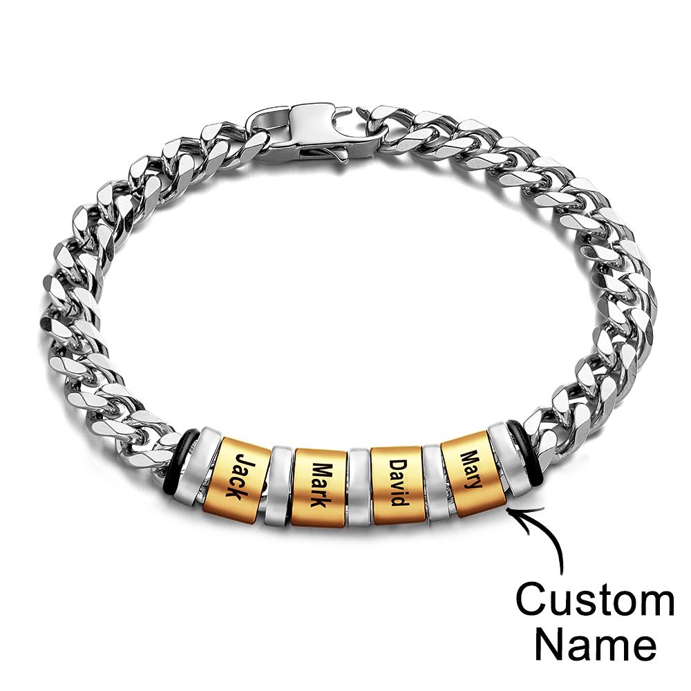 Custom Engraved Name Bracelet Women Men Silver Gold Stainless Steel Mothers Day Jewelry Fathers Day Gift
