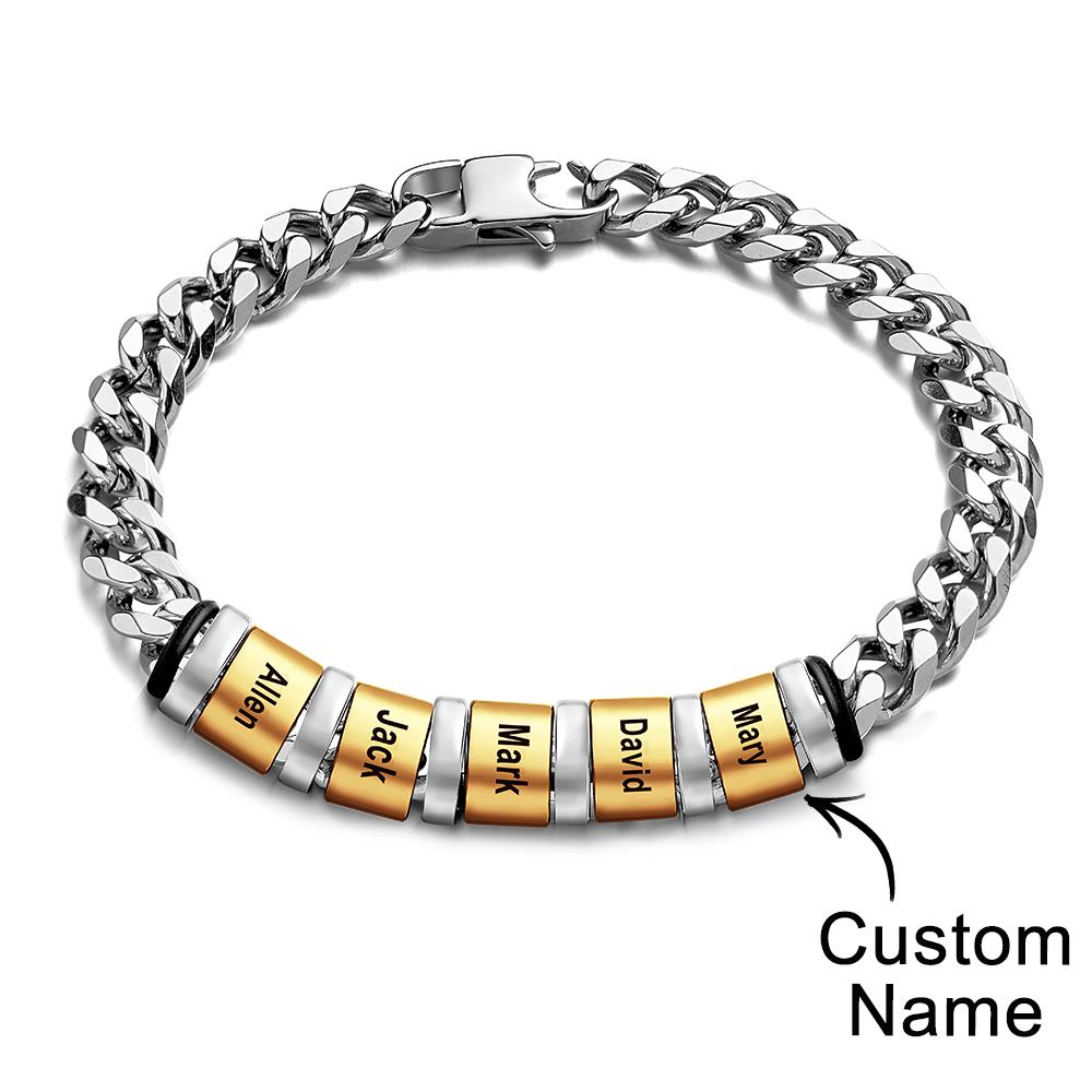 Custom Engraved Name Bracelet Women Men Silver Gold Stainless Steel Mothers Day Jewelry Fathers Day Gift