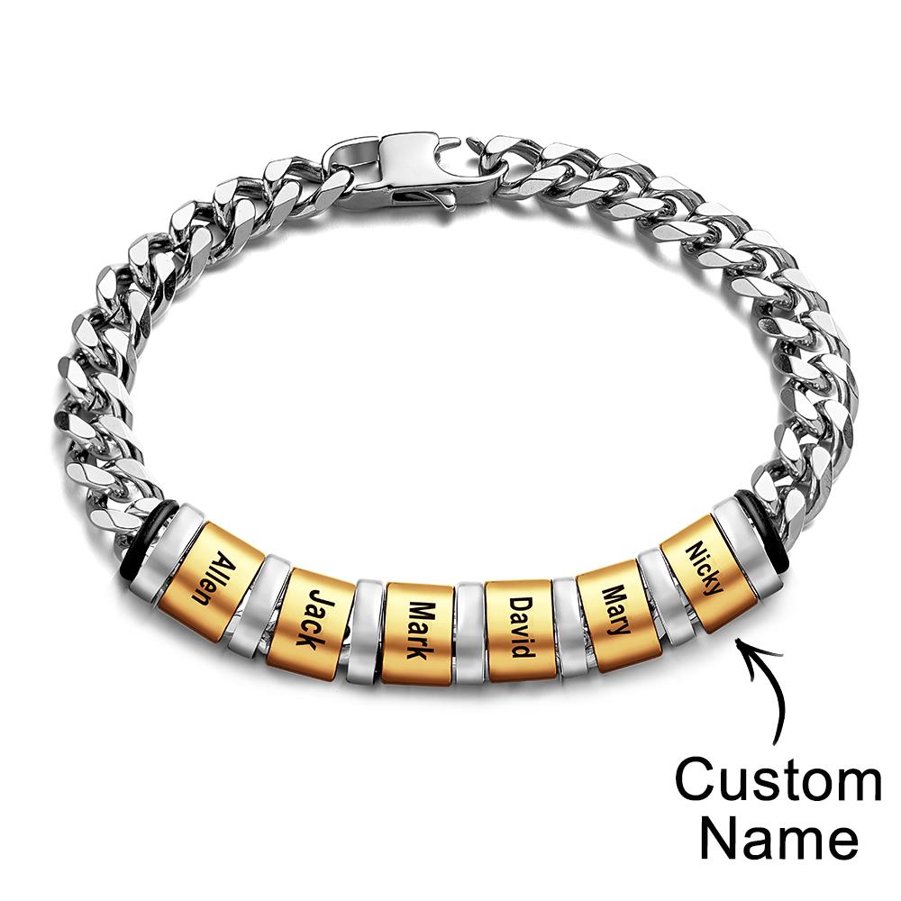 Custom Engraved Name Bracelet Women Men Silver Gold Stainless Steel Mothers Day Jewelry Fathers Day Gift