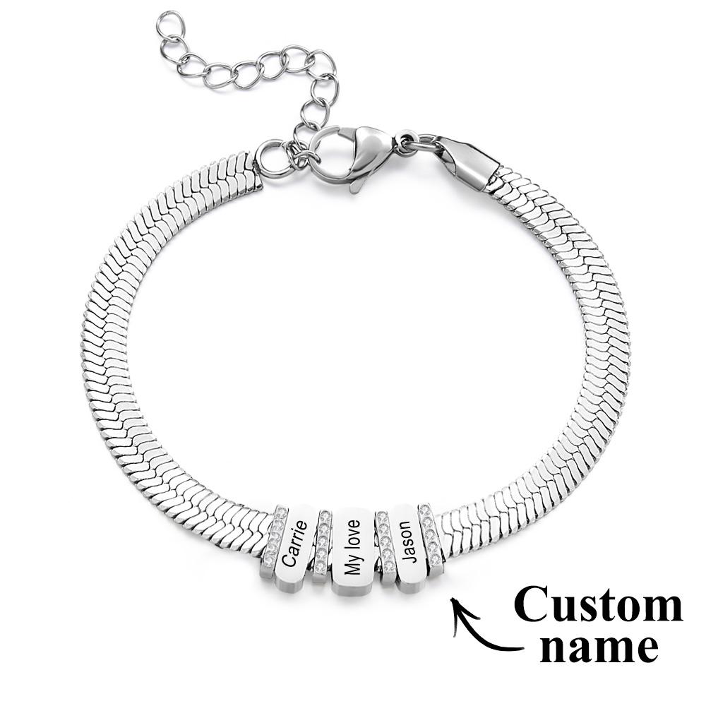 Snake Shaped Chains with Custom Diamond Family Beads Customized with Family Name Giving a Special Gift for Couple