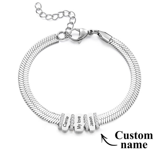 Snake Shaped Chains with Custom Diamond Family Beads Customized with Family Name Giving a Special Gift for Couple