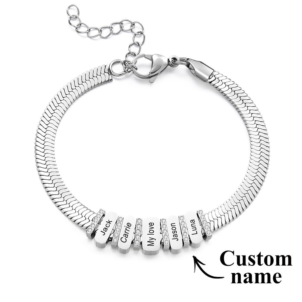 Snake Shaped Chains with Custom Diamond Family Beads Customized with Family Name Giving a Special Gift for Couple