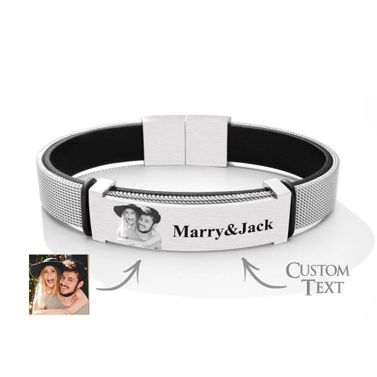 Custom Colorless Photo Bracelet Mesh Style Simple Gifts for Men
