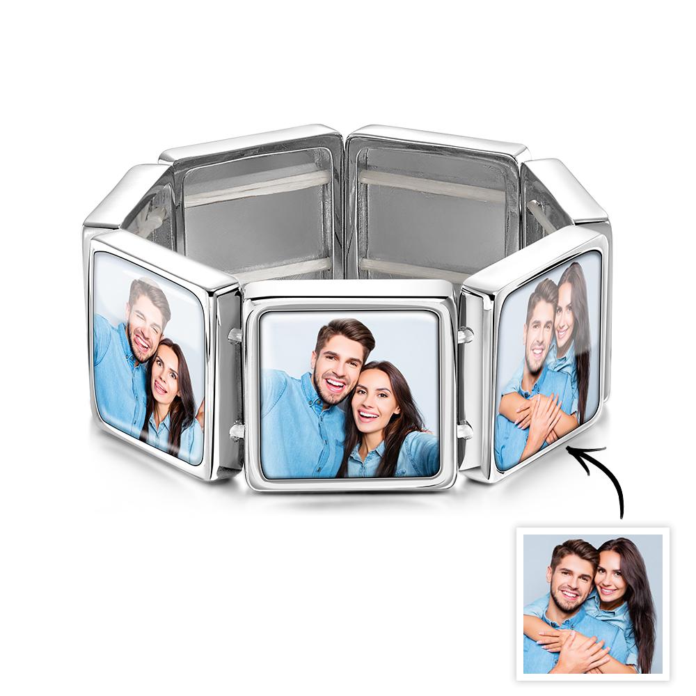 Personalized Photo Bracelet Custom Engraved picture Square Stretch Bracelet For Men
