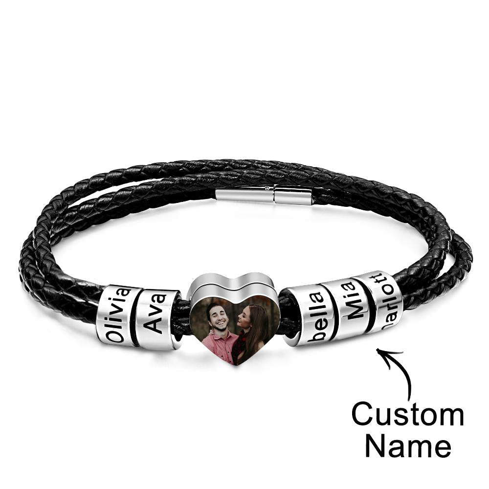 Custom Photo Name Bracelet Weave Leather Gift for Dad