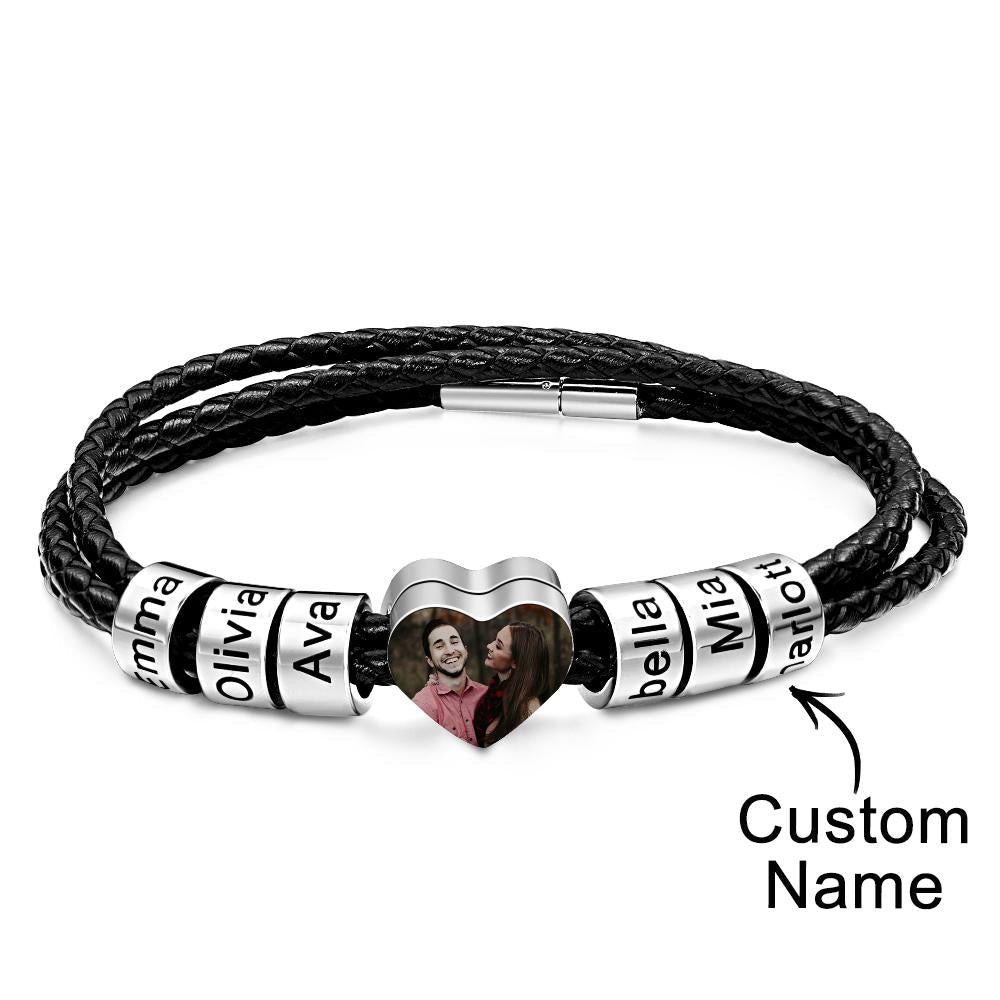 Custom Photo Name Bracelet Weave Leather Gift for Dad