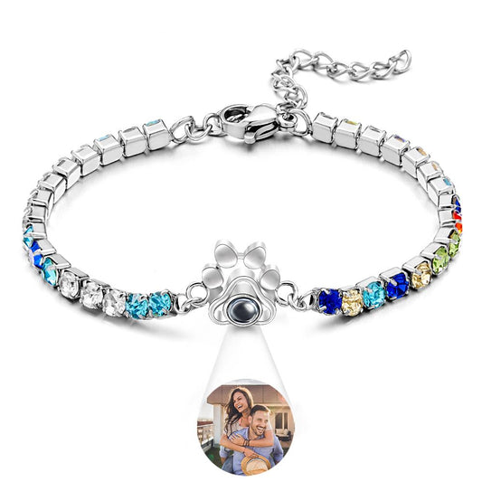 Custom Photo Projection Bracelet Fashionable All Diamonds Pet Paw Theme Charm Bracelet Gifts For Her