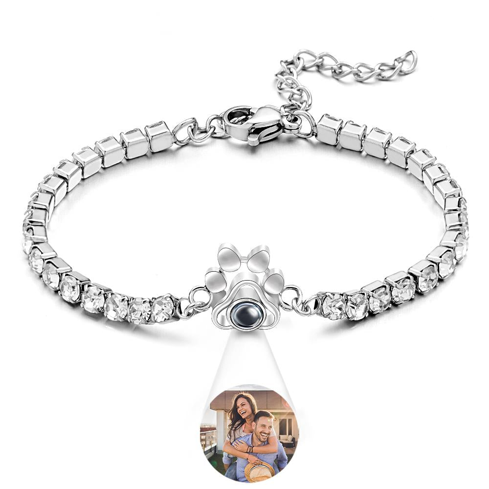 Custom Photo Projection Bracelet Fashionable All Diamonds Pet Paw Theme Charm Bracelet Gifts For Her