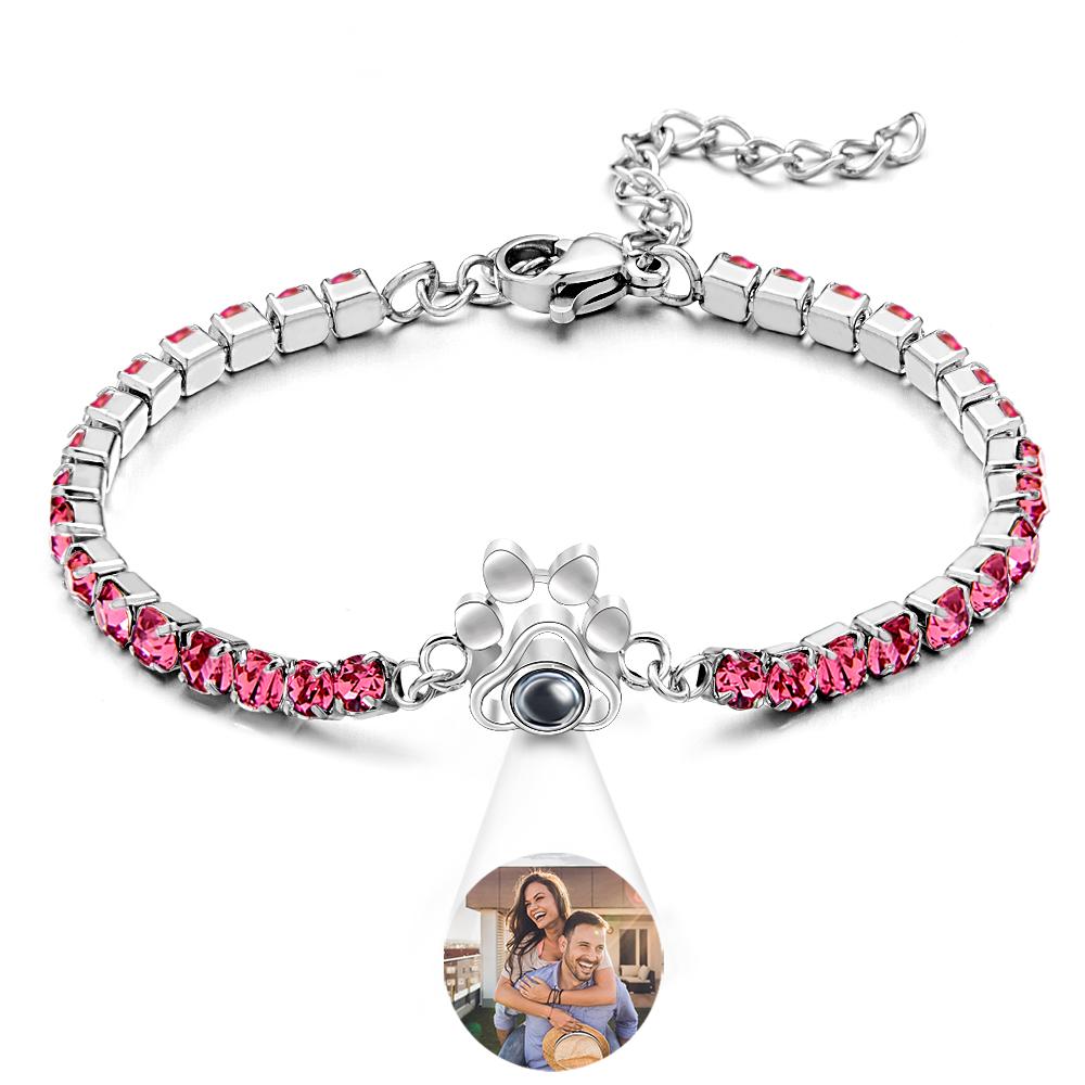 Custom Photo Projection Bracelet Fashionable All Diamonds Pet Paw Theme Charm Bracelet Gifts For Her