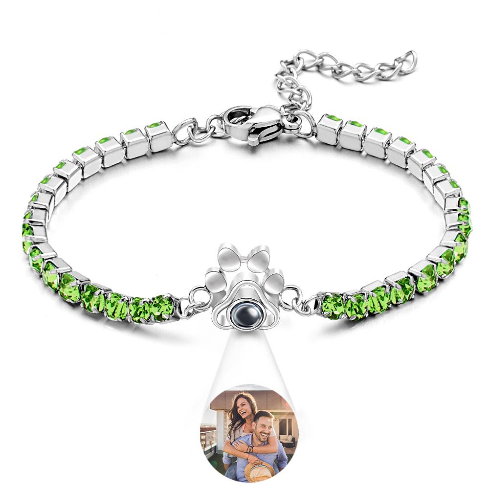 Custom Photo Projection Bracelet Fashionable All Diamonds Pet Paw Theme Charm Bracelet Gifts For Her