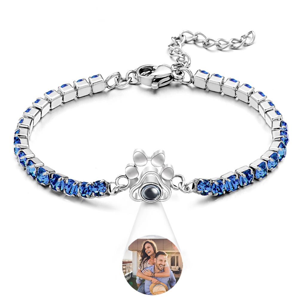 Custom Photo Projection Bracelet Fashionable All Diamonds Pet Paw Theme Charm Bracelet Gifts For Her