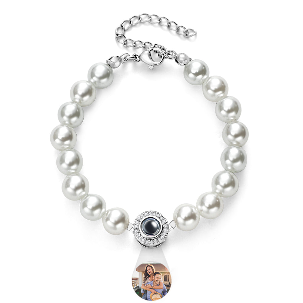 Custom Projection Diamond Beads Bracelet Pearl Chain Couple Gift