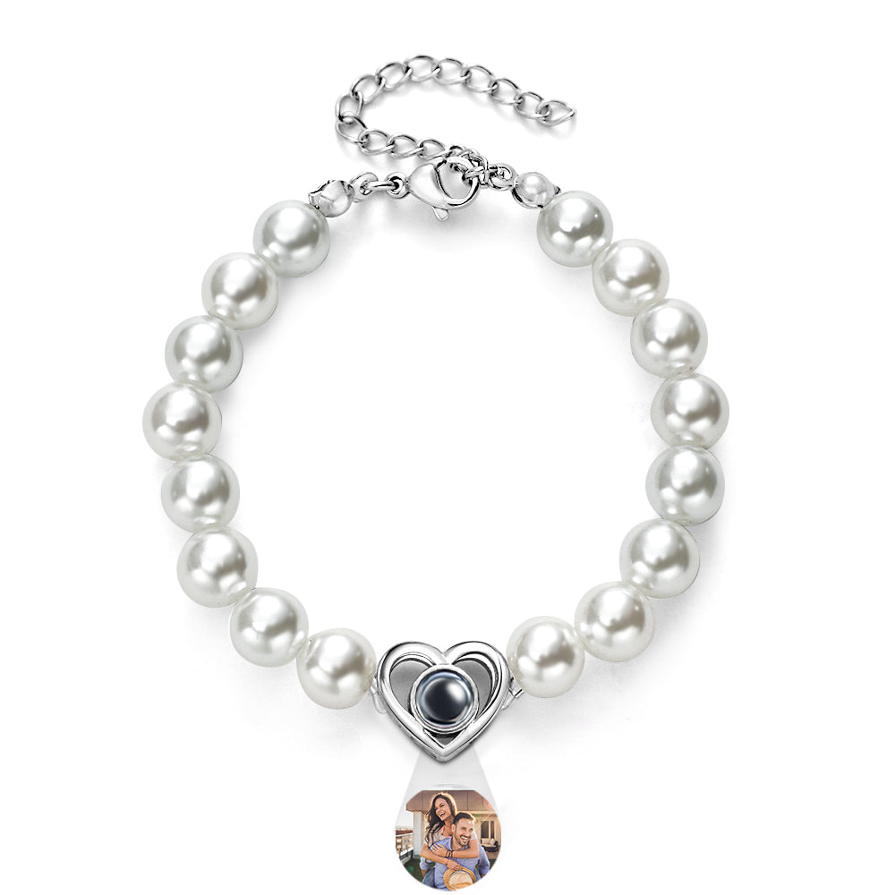 Custom Projection Pearl Chain Bracelet Heart Gift for Her
