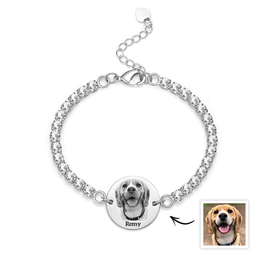 Custom Pet Photo and Name Tennis Bracelet Unique All Diamonds Bracelet Gift For Pet Lovers