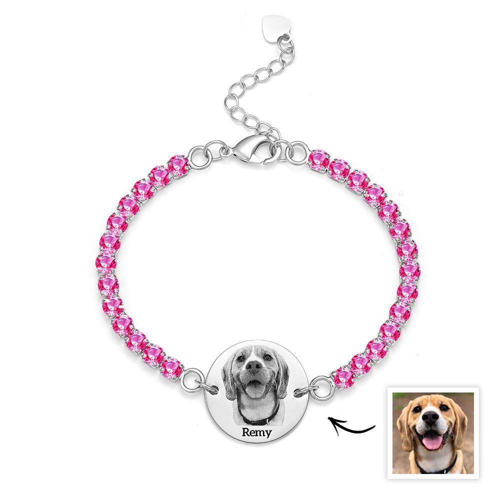 Custom Pet Photo and Name Tennis Bracelet Unique All Diamonds Bracelet Gift For Pet Lovers