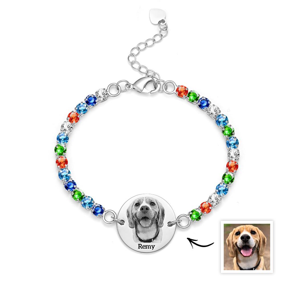 Custom Pet Photo and Name Tennis Bracelet Unique All Diamonds Bracelet Gift For Pet Lovers