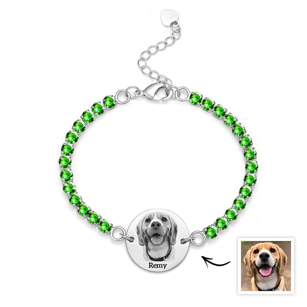 Custom Pet Photo and Name Tennis Bracelet Unique All Diamonds Bracelet Gift For Pet Lovers