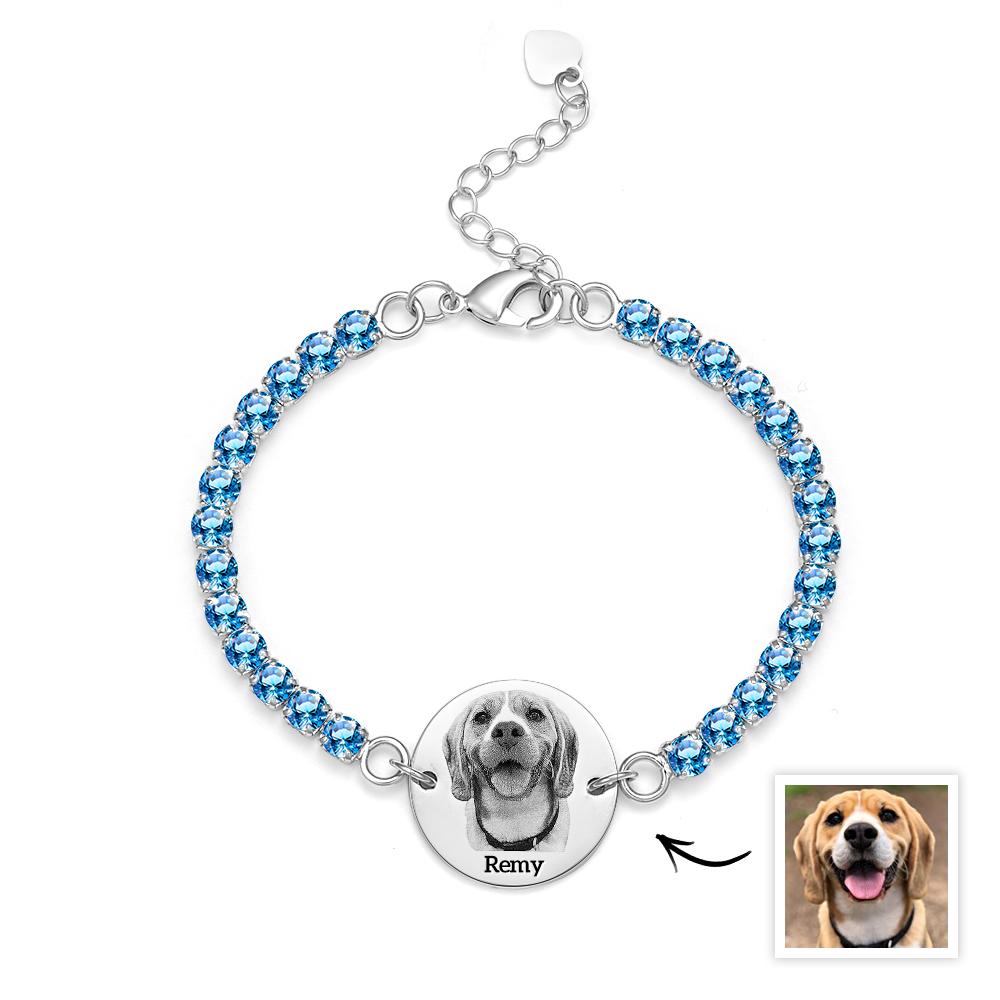 Custom Pet Photo and Name Tennis Bracelet Unique All Diamonds Bracelet Gift For Pet Lovers