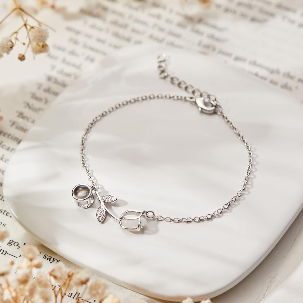Tulip Photo Projection Bracelet Personalized Picture Flower Bracelet Minimalist Pet Memorial Jewelry