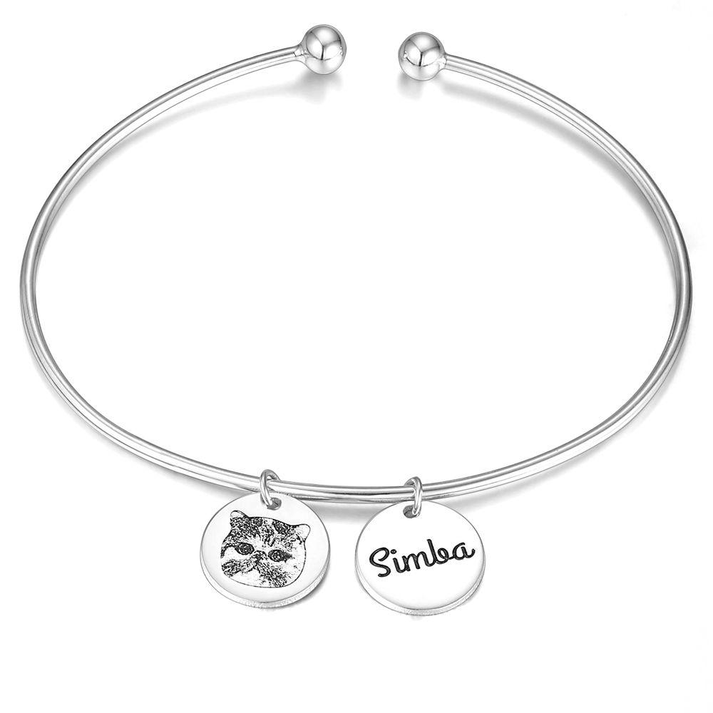 Photo Engraved Bracelet, Personalized Pet Portrait Bracelet Platinum Plated - Silver