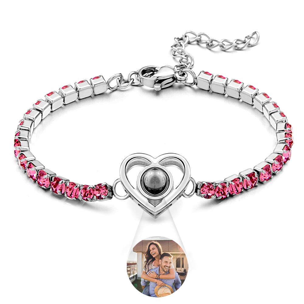 Custom Photo Projection Bracelet Fashionable All Diamonds Heart Shaped Charm Bracelet Gifts For Her