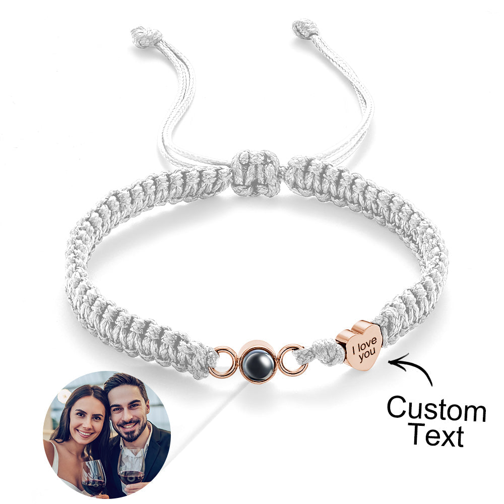 Custom Photo Engraved Projection Bracelet Heart Couple Gift