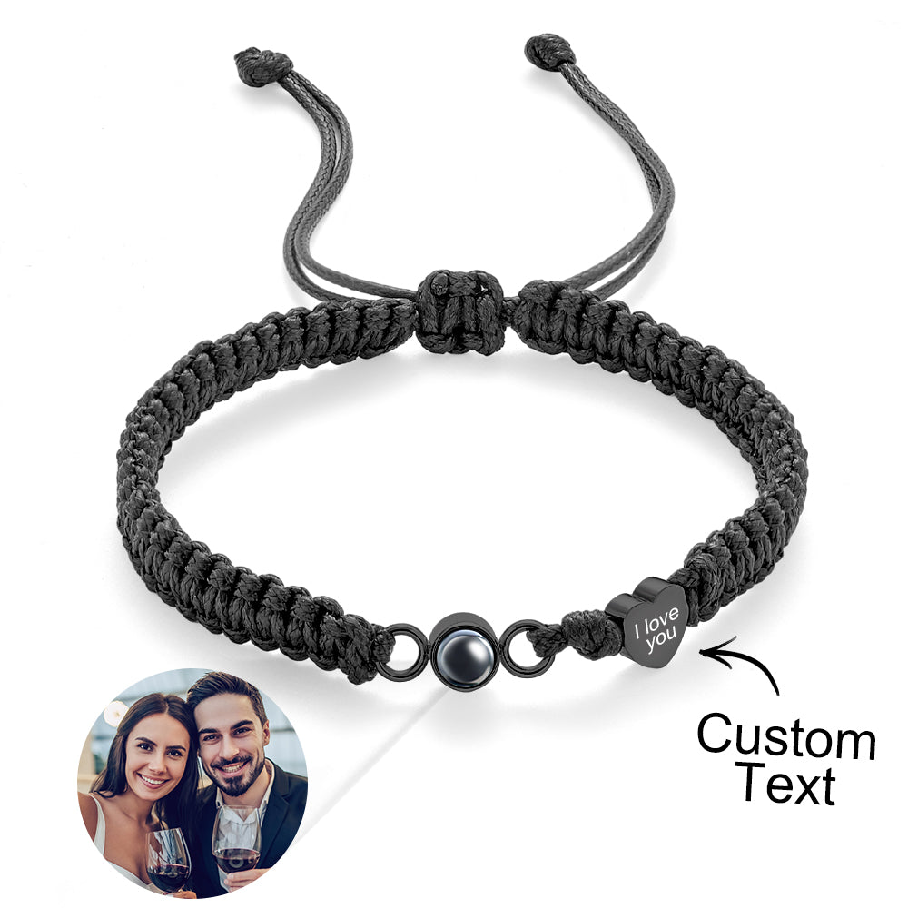 Custom Photo Engraved Projection Bracelet Heart Couple Gift