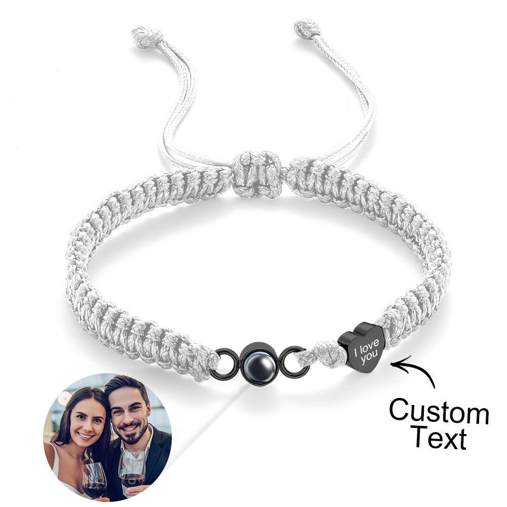 Custom Photo Engraved Projection Bracelet Heart Couple Gift