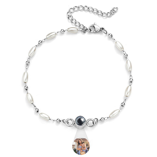 Custom Projection Photo Bracelet Pearl Chain Girl Gift