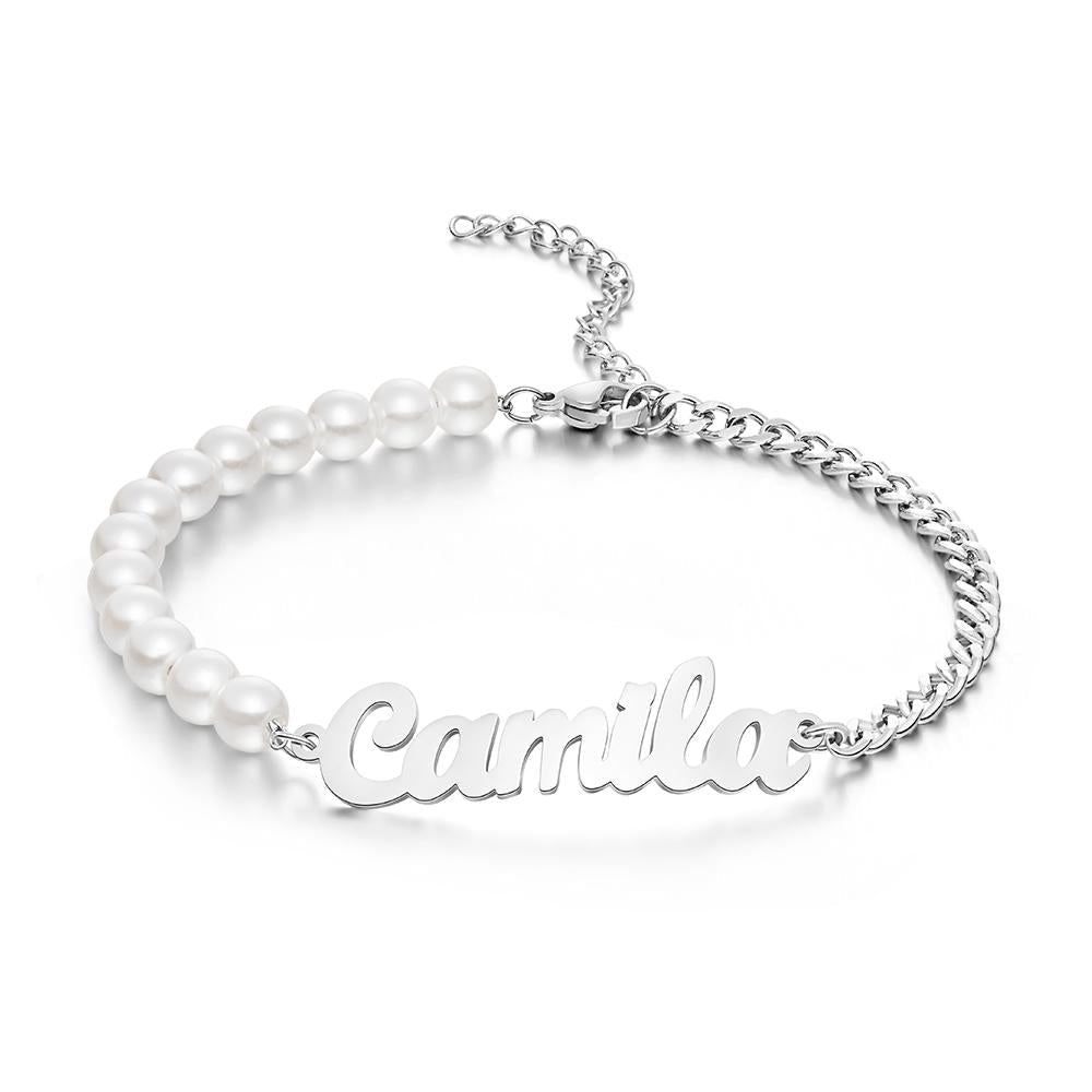 Custom Engraved Bracelet Pearl Chain Exquisite Gift