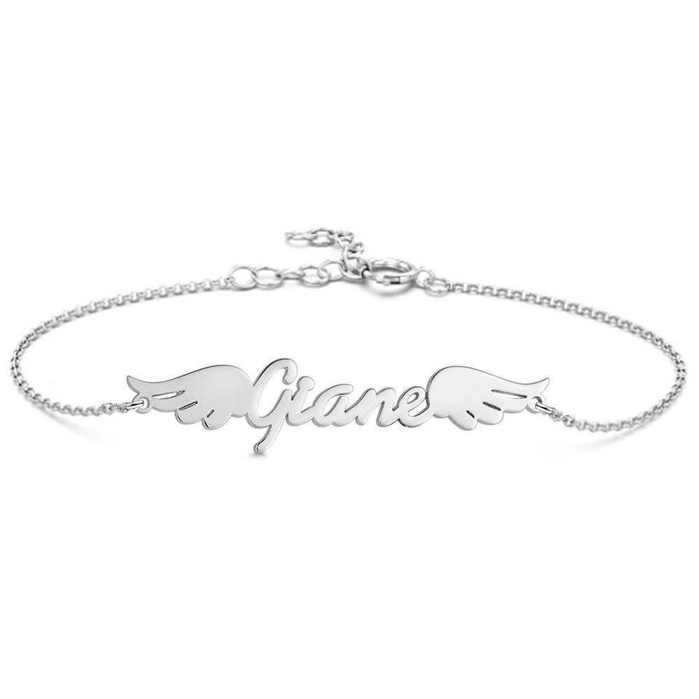 Name Bracelet, Personalized Angel Wings Bracelet Rose Gold Plated