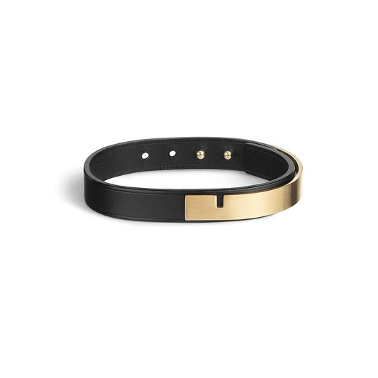 U-Turn Simple Black Leather Bracelet - Gold