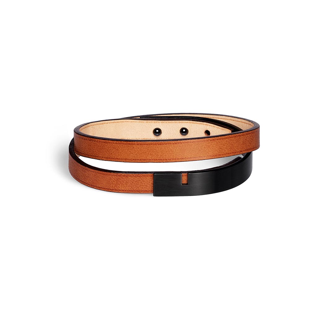 U-Turn Twice Camel Leather Bracelet - Black