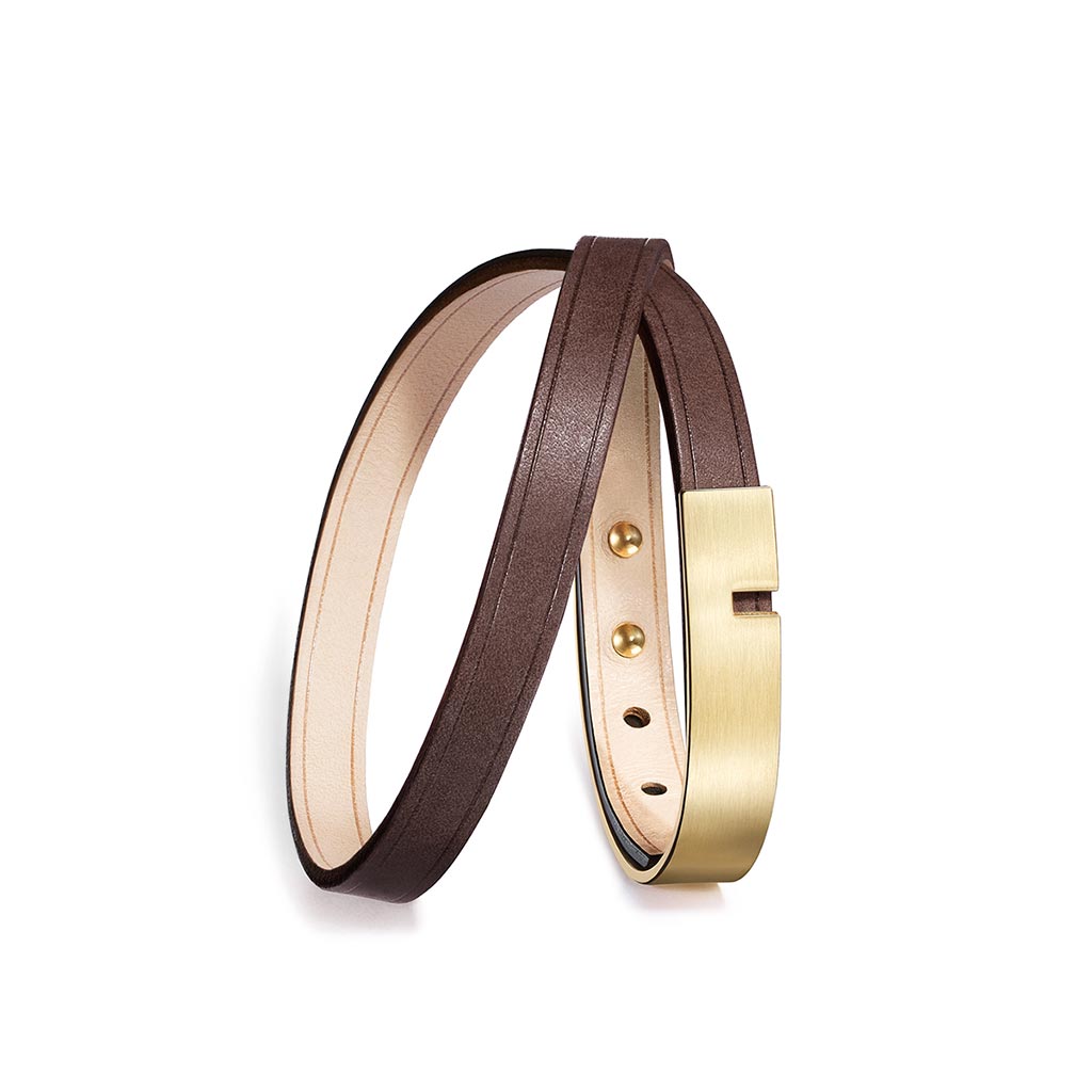 U-Turn Twice Chocolate Leather Bracelet - Gold