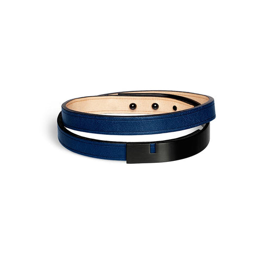 U-Turn Twice Navy Leather Bracelet - Black