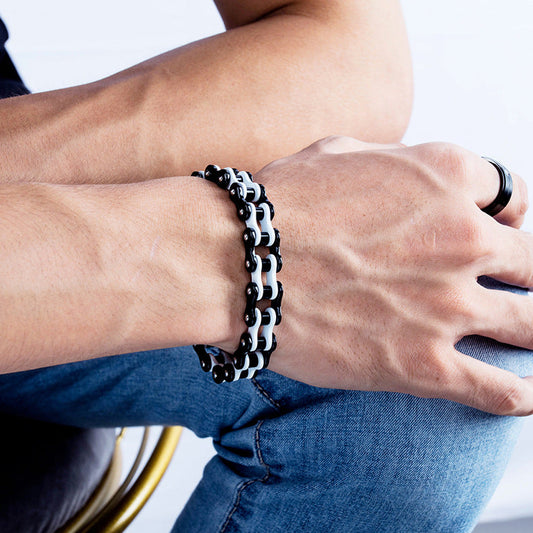Retro Bicycle Chain Bracelet Black White Gifts for Fashion Men