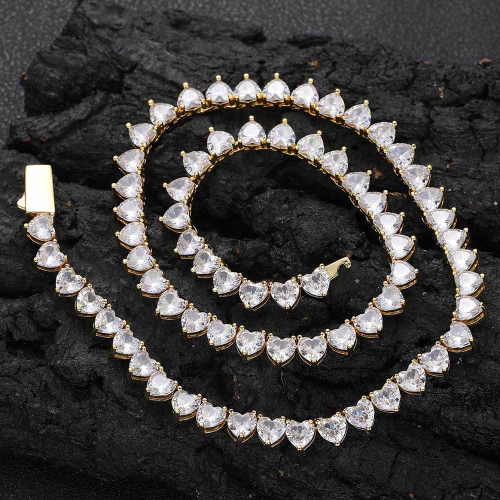 Heart Zirconia Necklace Spring Clasp Tennis Necklace