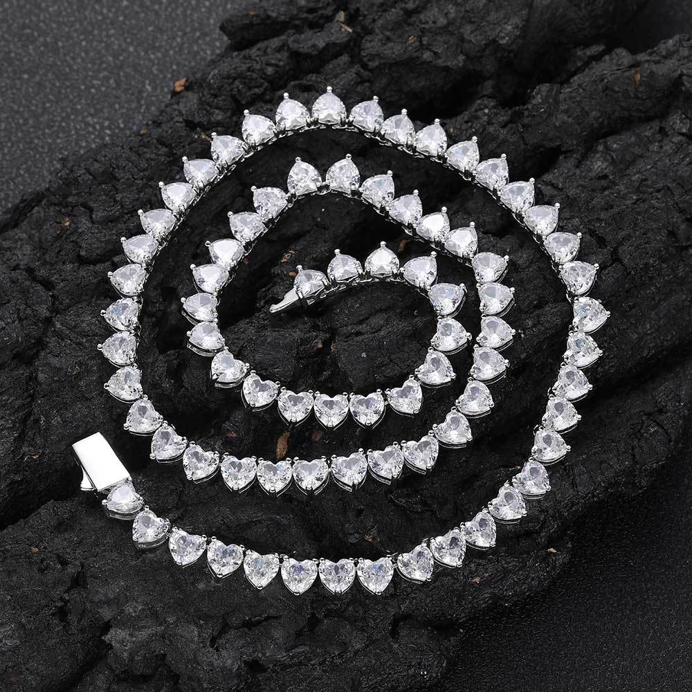 Heart Zirconia Necklace Spring Clasp Tennis Necklace