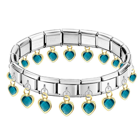 Lake Blue Heart Pendant Vintage Italian Charm Bracelet