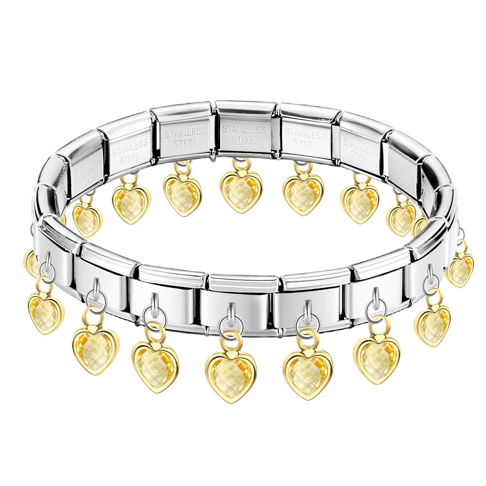 Champagne Heart Dangle Vintage Italian Charm Bracelet