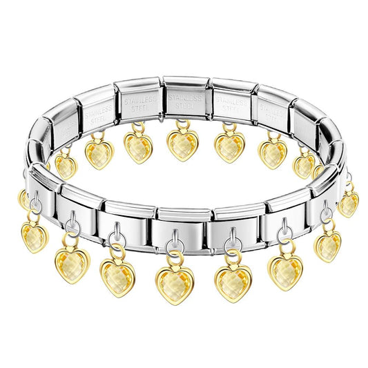 Champagne Heart Dangle Vintage Italian Charm Bracelet