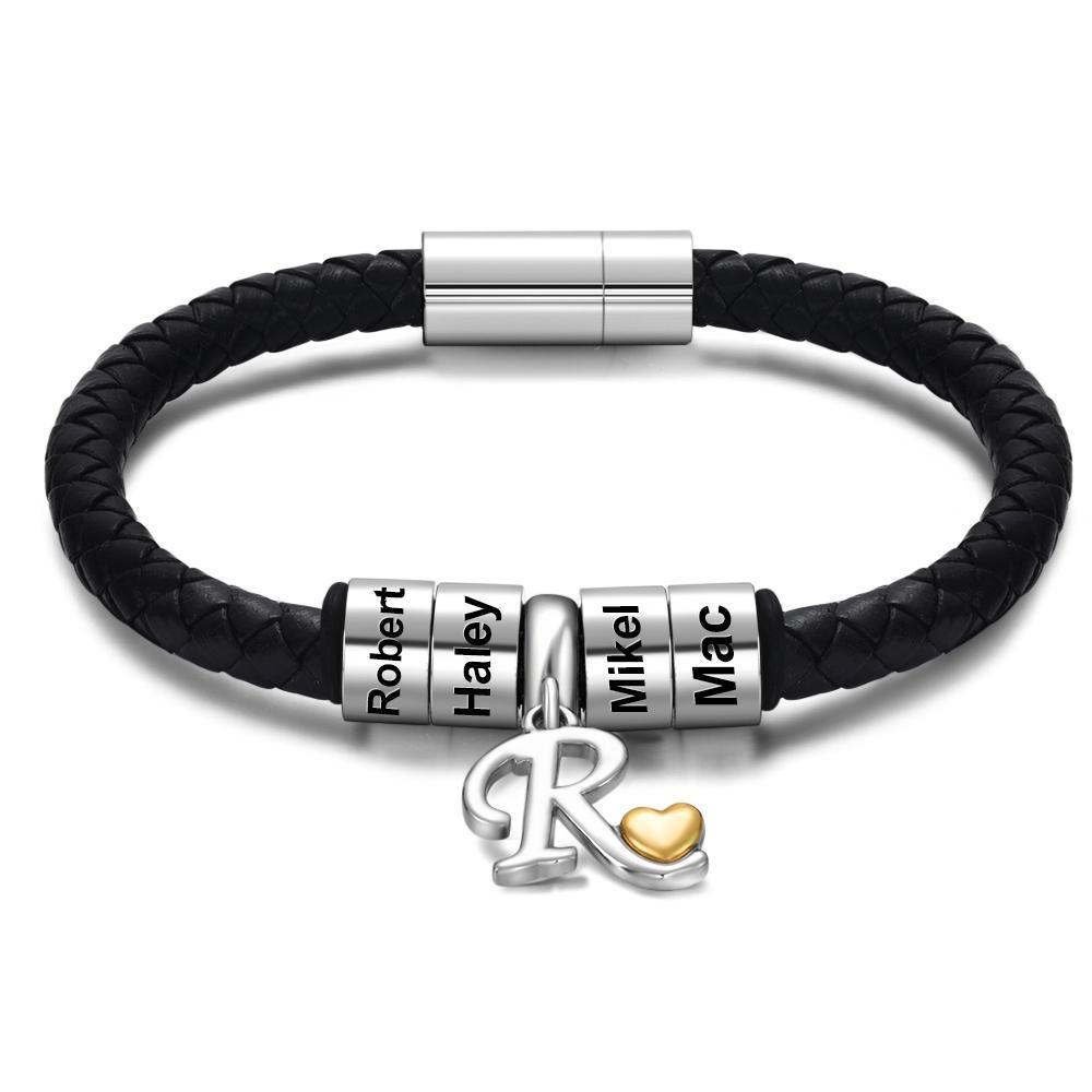 Engraved Bracelet Engraved Beads Charm Bracelet Men's Bracelet for Family Gifts