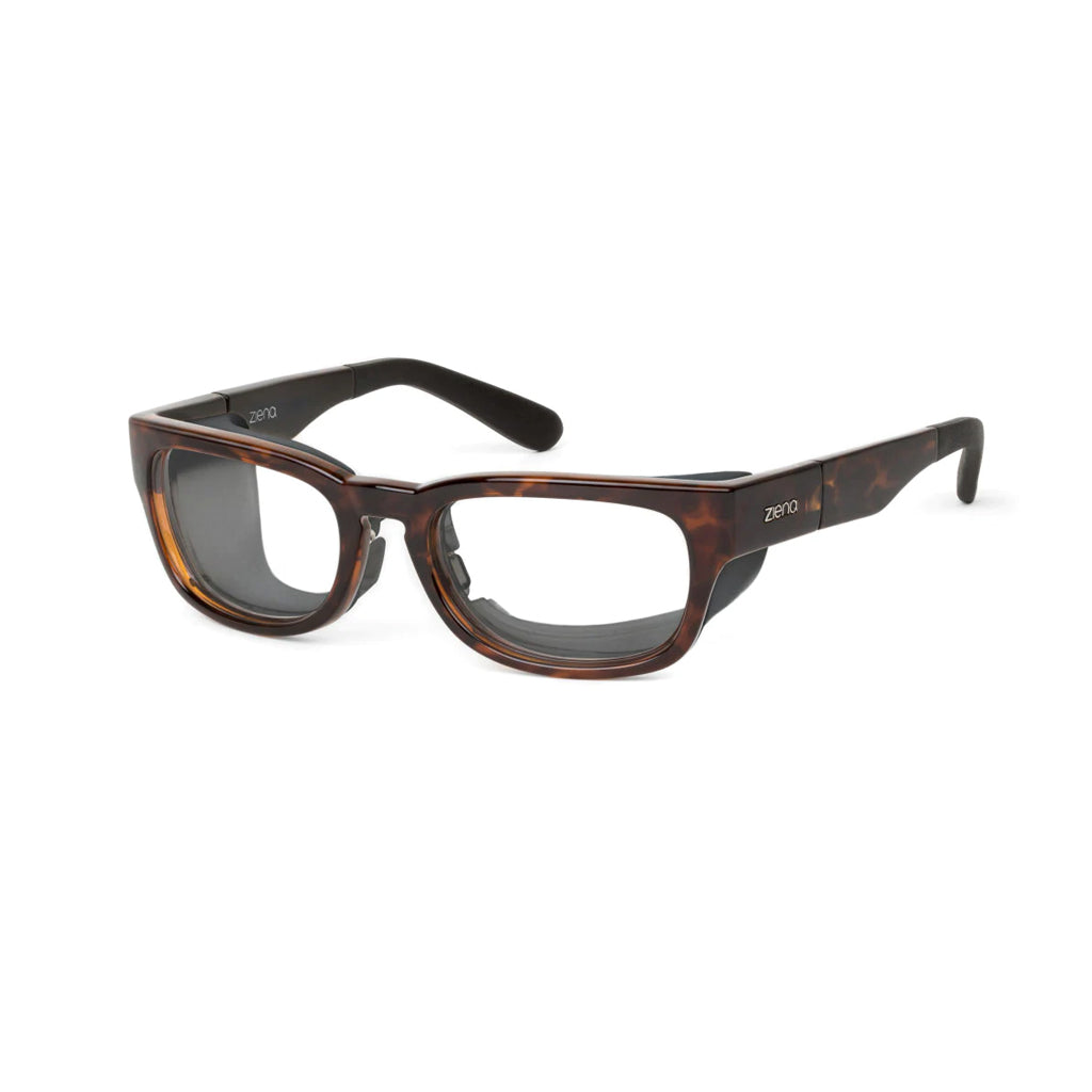 Ziena Kai in Tortoise Frame with Black Eyecup and Clear Lens front view