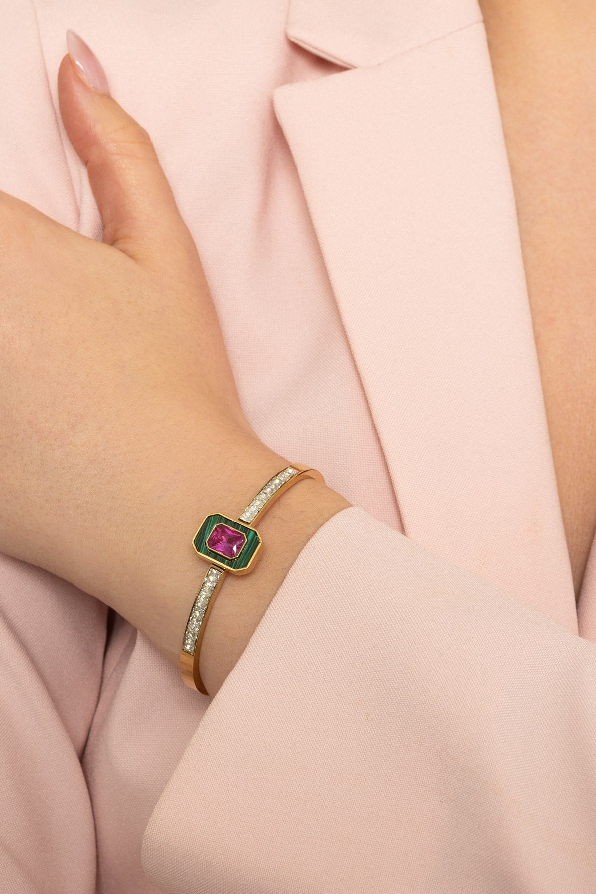 Braelyn Pink and Green Bangle Bracelet