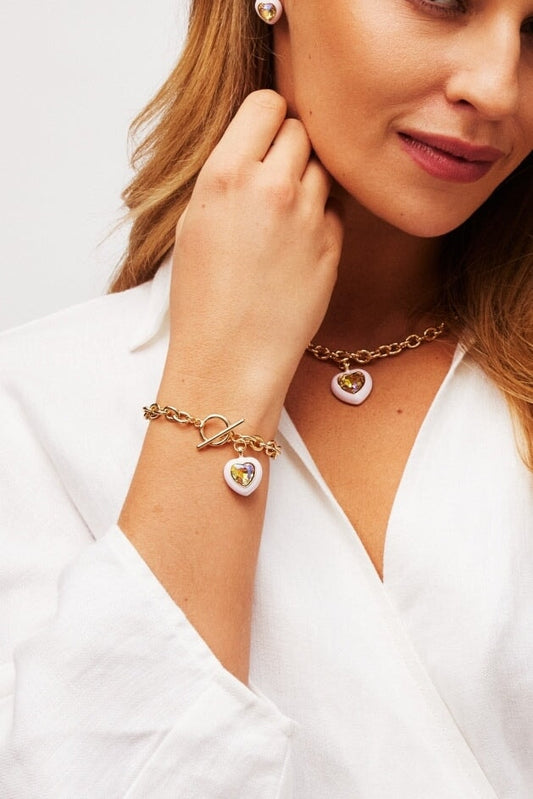 Pink Enamel Heart Bracelet