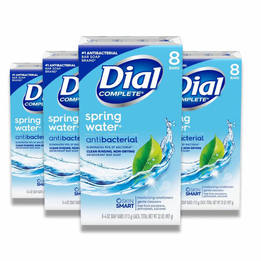 Dial - Antibacterial Bar Soap, Refresh & Renew, Spring Water - 8 Bars Each - 4 Oz - 4 Pack