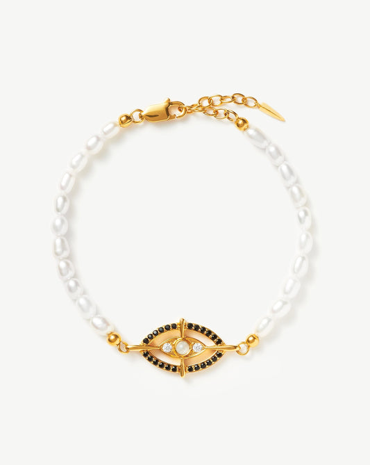 Evil Eye Amulet Pearl Pendant Bracelet | 18ct Gold Plated Vermeil/Rainbow Moonstone & Pearl Bracelets Missoma 18ct Gold Plated Vermeil/Rainbow Moonstone & Pearl