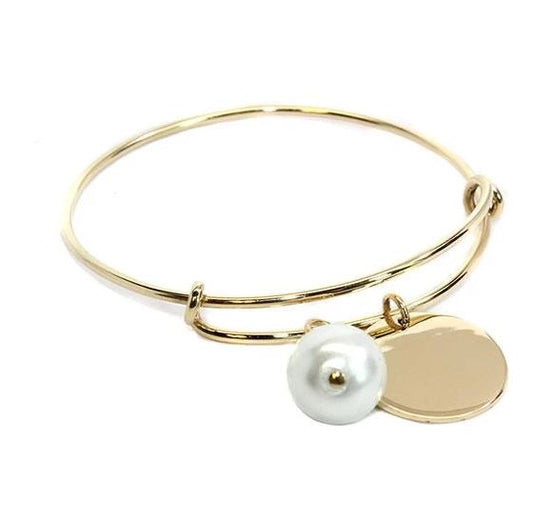 Engraved German Silver Adjustable Pearl Bracelet