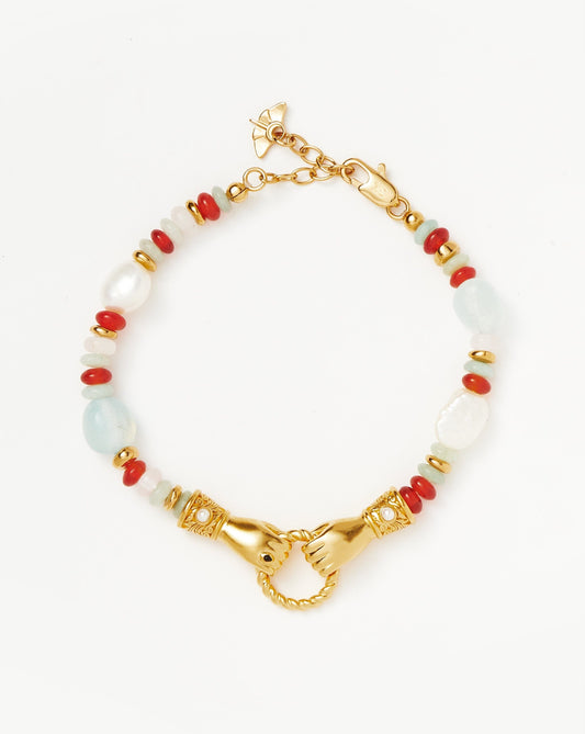 Harris Reed In Good Hands Beaded Gemstone Bracelet | 18ct Gold Plated/Multi Gemstone & Pearl